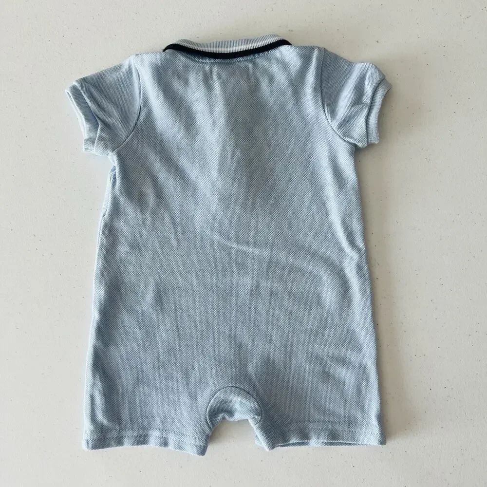 Ralph Lauren Baby Boy Romper 3M Blue Shortall Logo Embroidered Preppy One Piece